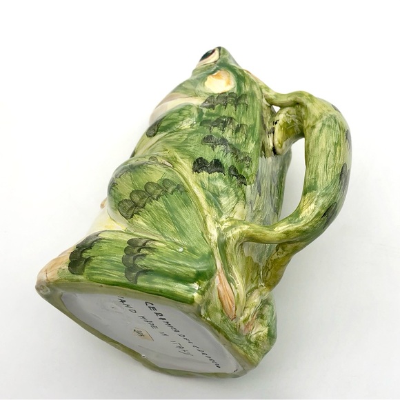 Majolica Frog Pitcher With Salamander Relief Handle Ceramica Del Cardello Italy - Picture 11 of 14